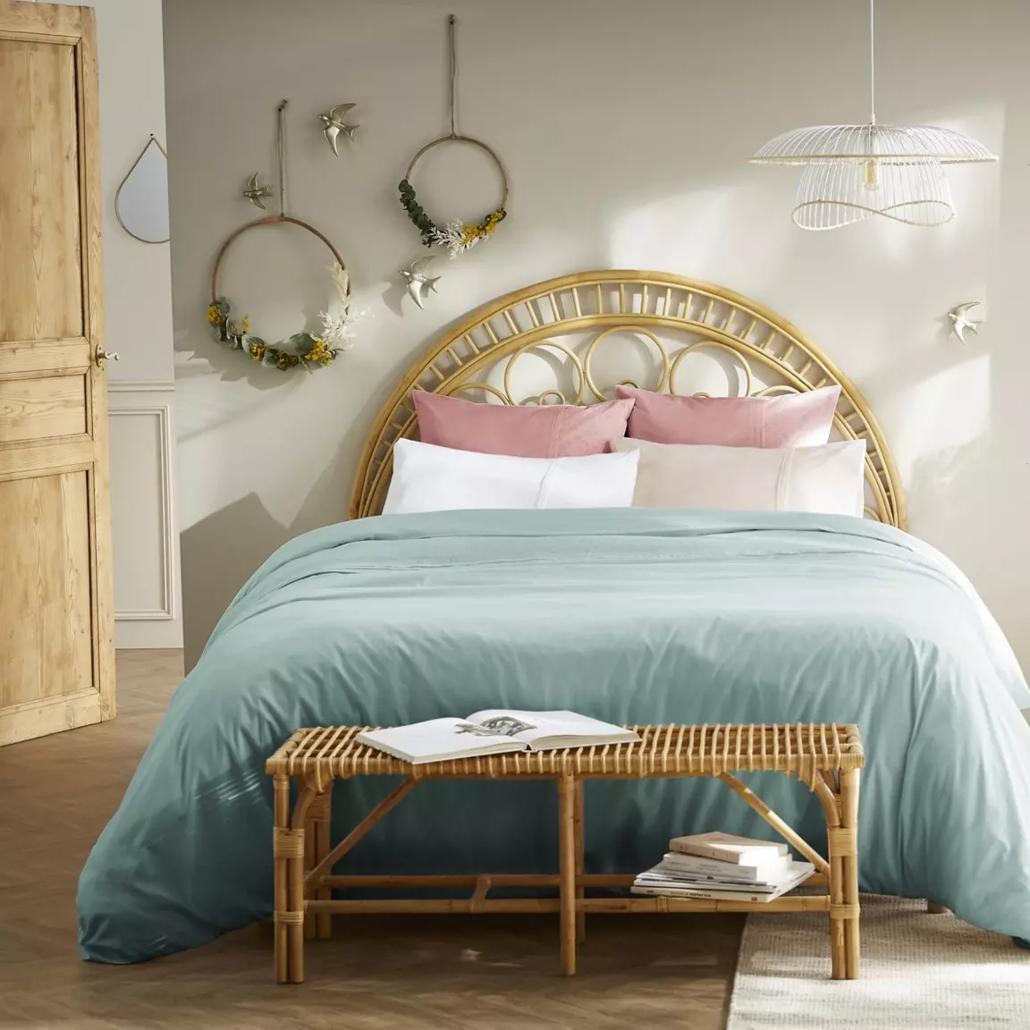 Housse de couette dentelle coton (240 x 220 cm) Jeanne Bleu clair