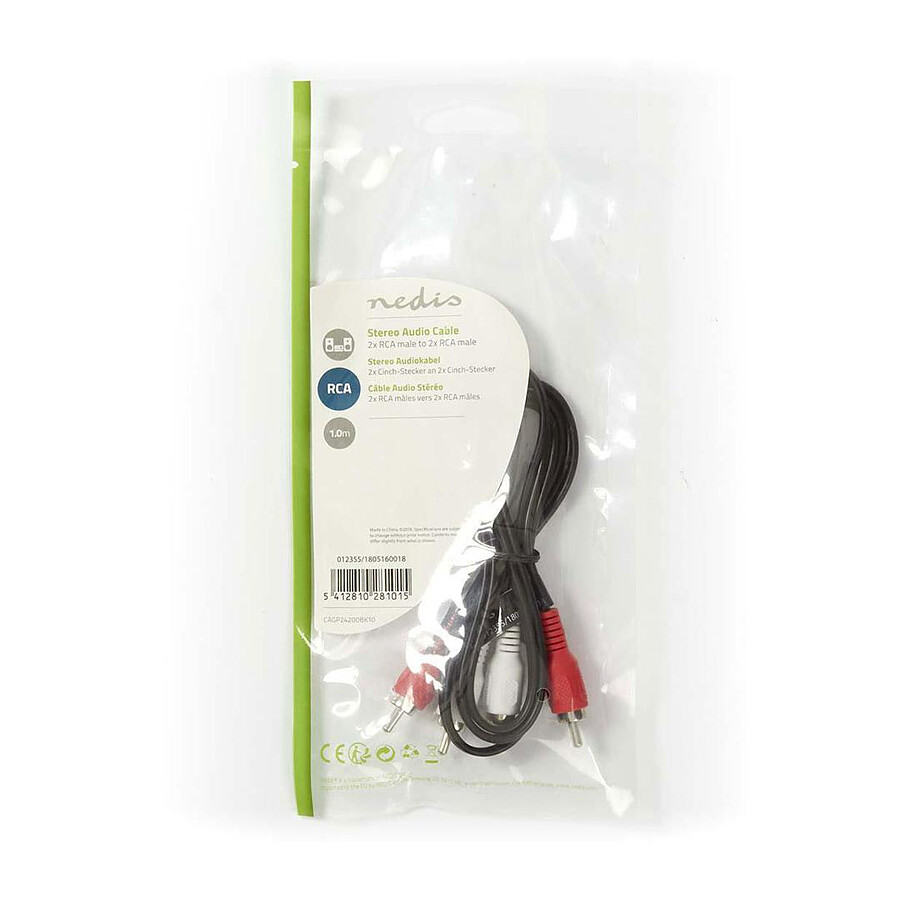 Nedis Câble Audio Stéréo 2x RCA Mâles - 2x RCA Mâles - 1 m