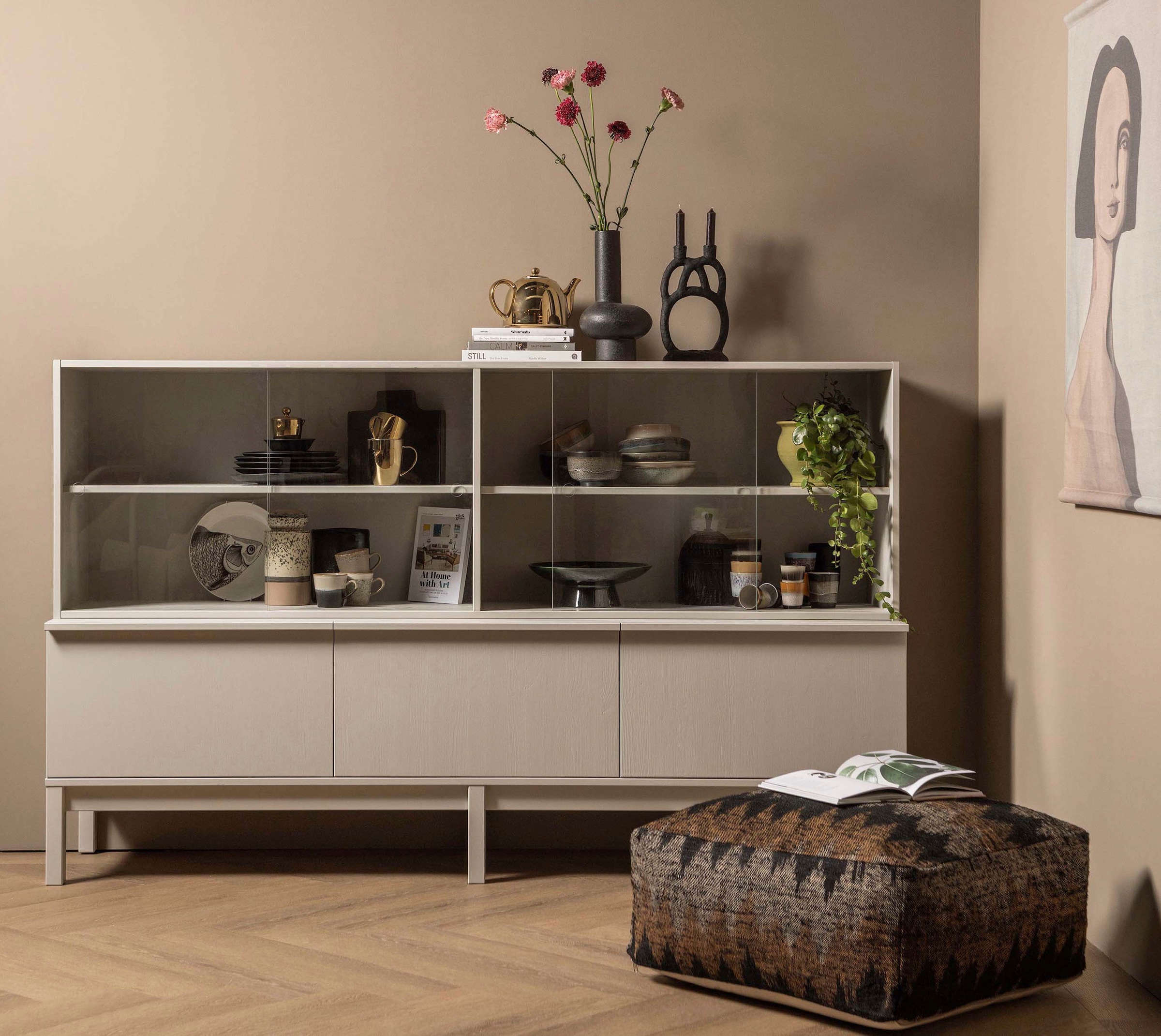 WOOOD Aufsatzschrank »Klink« mit durchsichtigen Schiebetüren, H 60 cm x B 200 cm