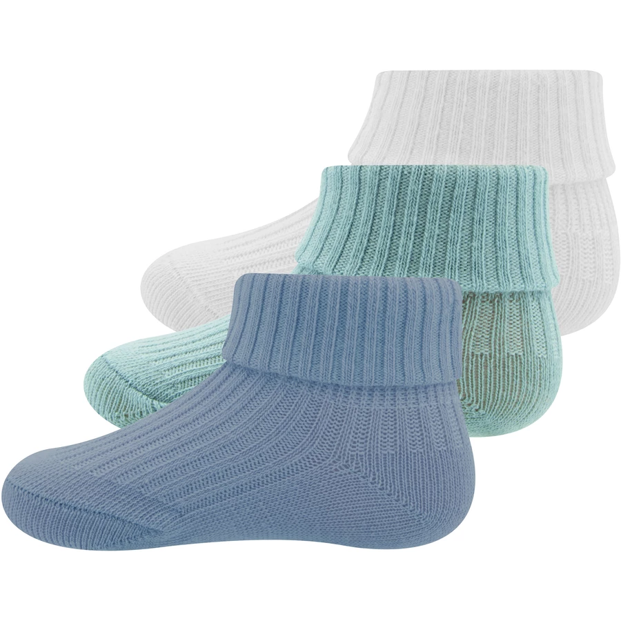 Ewers Babysocken Rippe mit Umschlag 3er Pack grünbeigetürkis