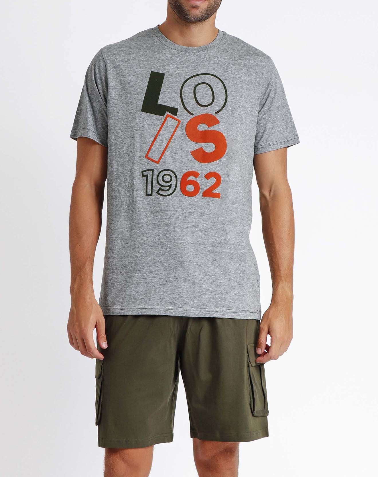 Lois Pyjama T-Shirt & Short Emilio vert kaki/gris