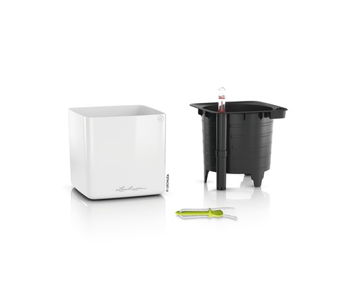 Lechuza Cube Glossy kunststof bloempot 16x16x16 cm wit incl. zelfbewateringssysteem en plantenbak
