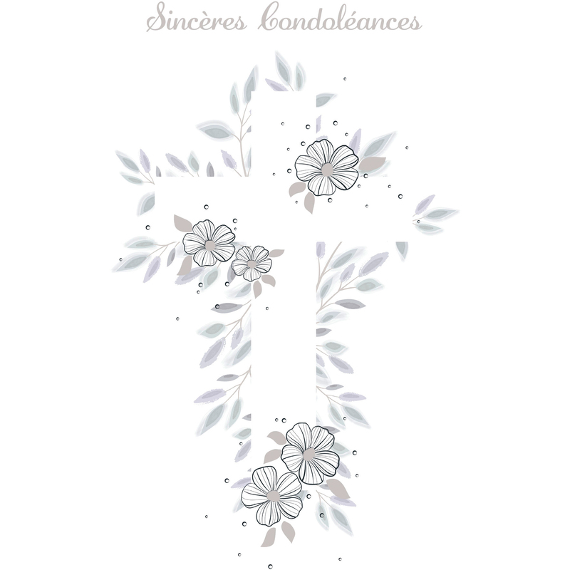ABC Trauerkarte, 12.5 x 17.6 cm, Blumen-Kreuz
