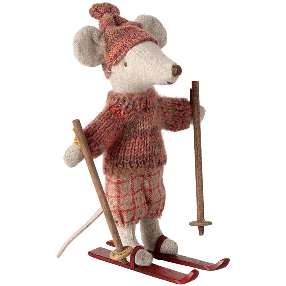 Maileg knuffelmuis grote zus op ski's - rose