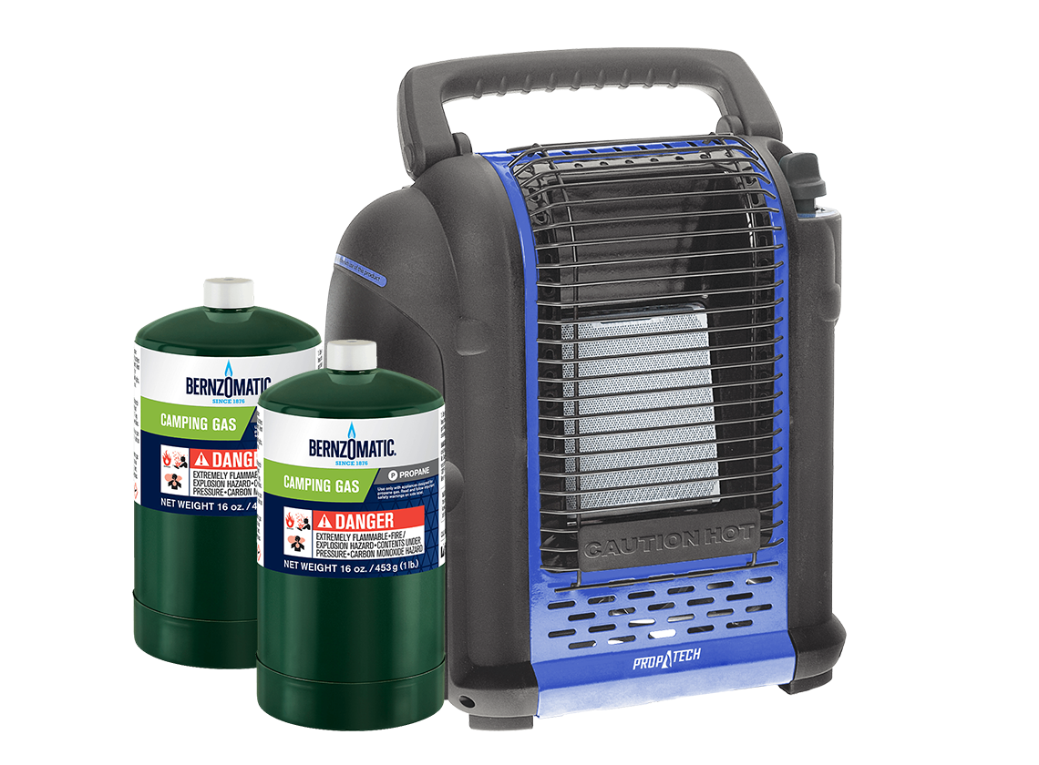 PortaHeatmaster 2000 watt gaskachel met 2 gasflessen