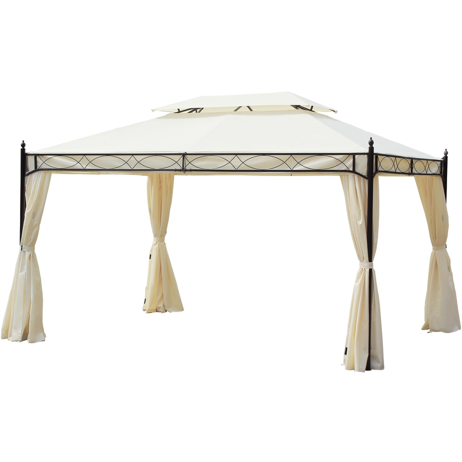 Outsunny Luxus Pavillon mit Doppeldach cremeweiß, schwarz