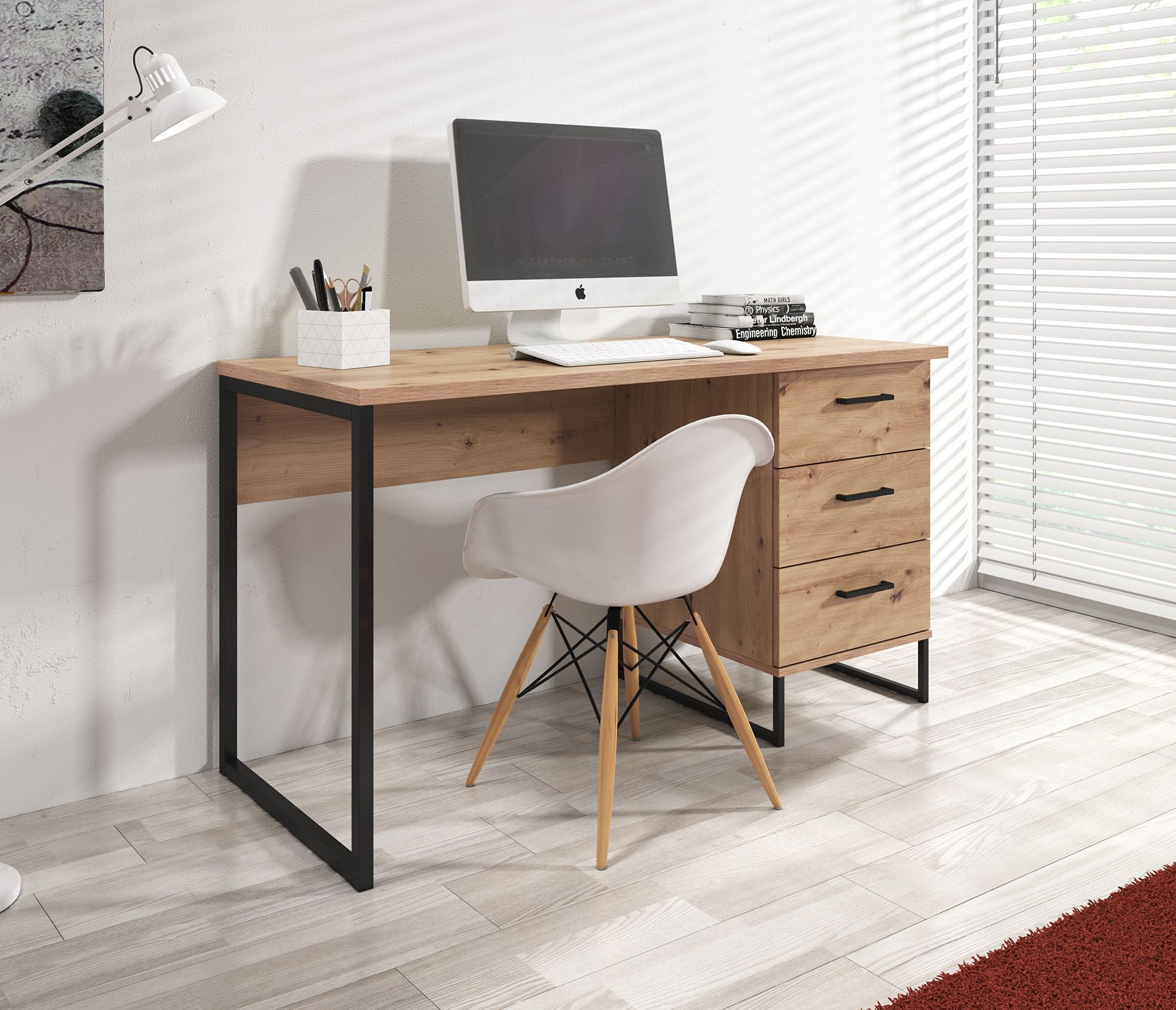 Meubella - Bureau Saturn - Eiken - Zwart - 138 cm
