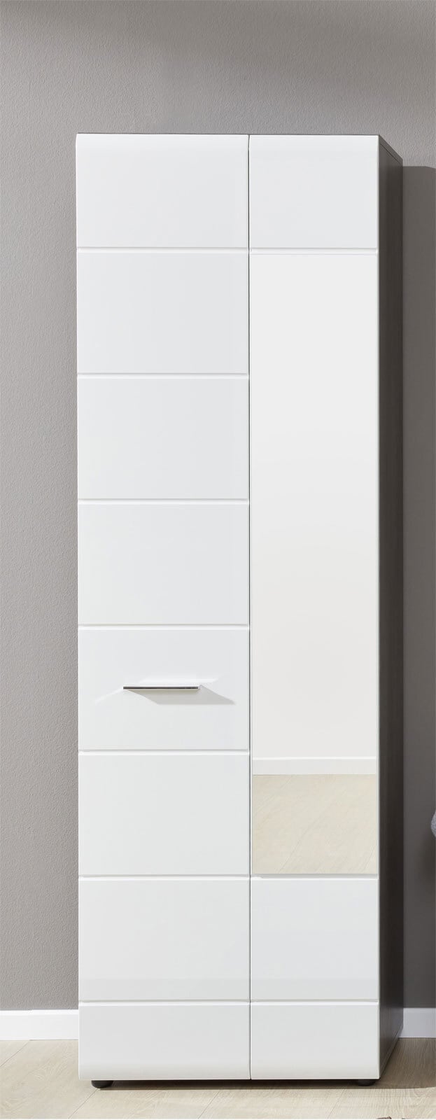 Garderobenschrank Line, Sardegna Rauchsilber-Weiß Hochglanz