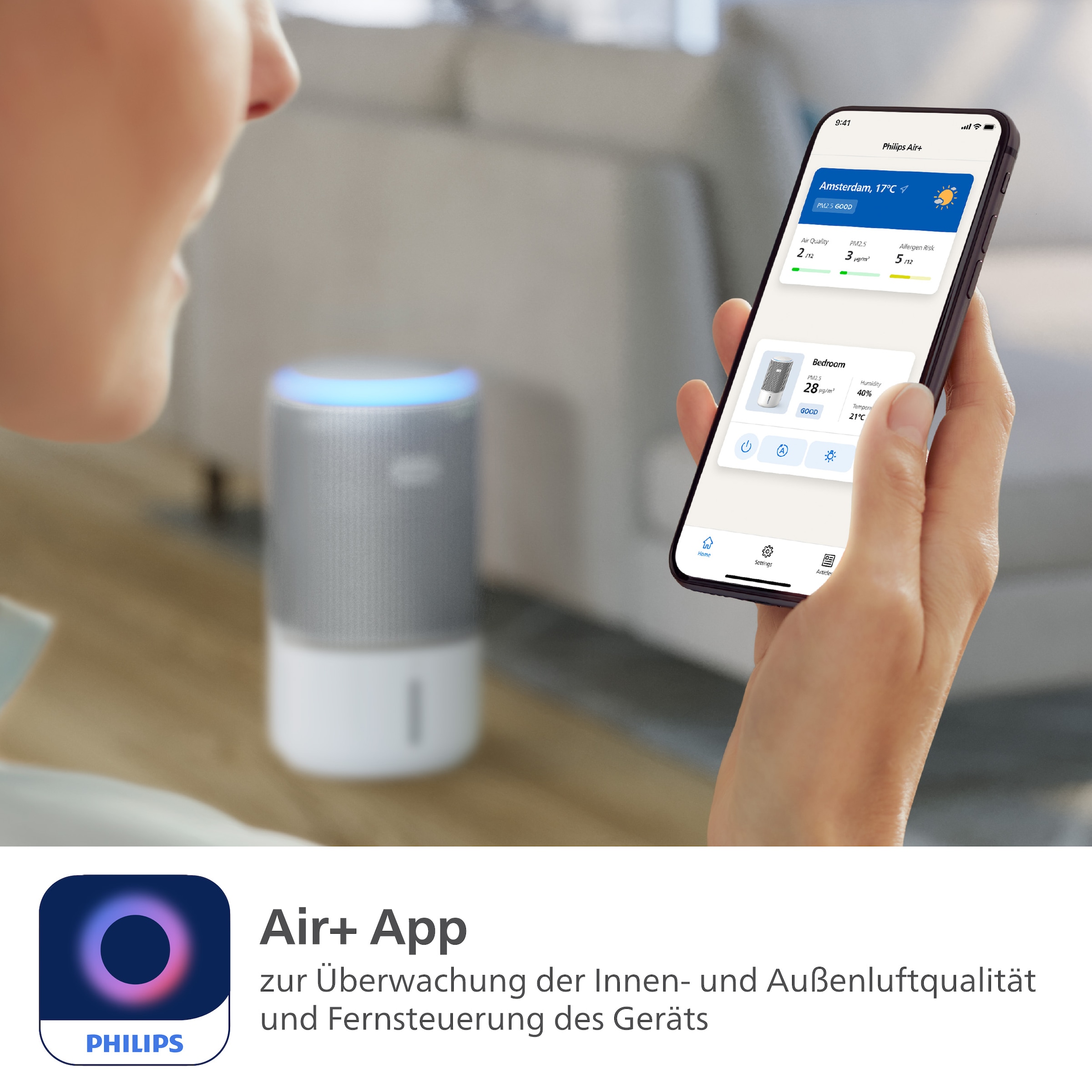 Philips Kombigerät Luftbefeuchter und -reiniger »AC3420/10 PureProtect Water 3400 Series, HEPA- und Aktivkohlefilter« für 78 qm Räume mit 300 m³/h CADR und 650 ml/h Befeuchtungsrate, WLAN, Air+ App