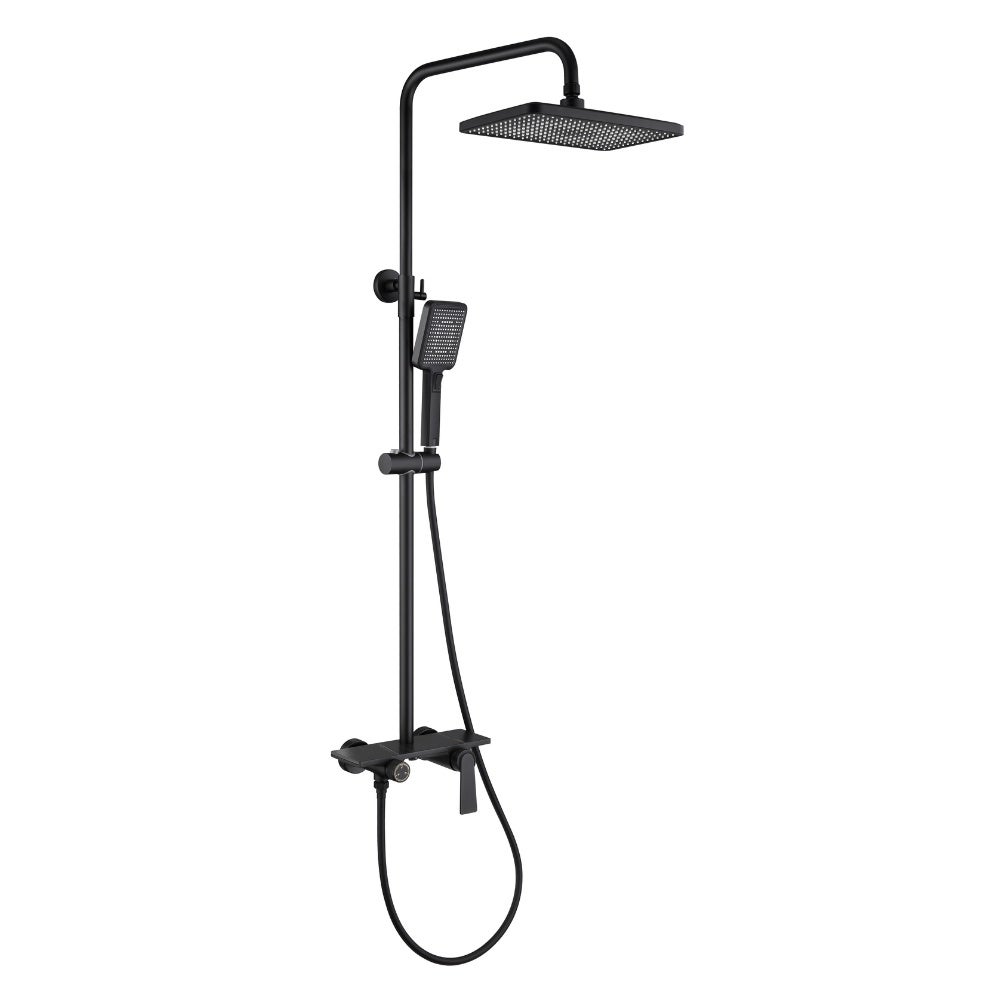 Home Deluxe - Douchekraan met planchet - ICONIC - Kleur: Zwarte marmerlook - Hoogte: 120 cm, incl. handdouche | Design douchekop regendouche