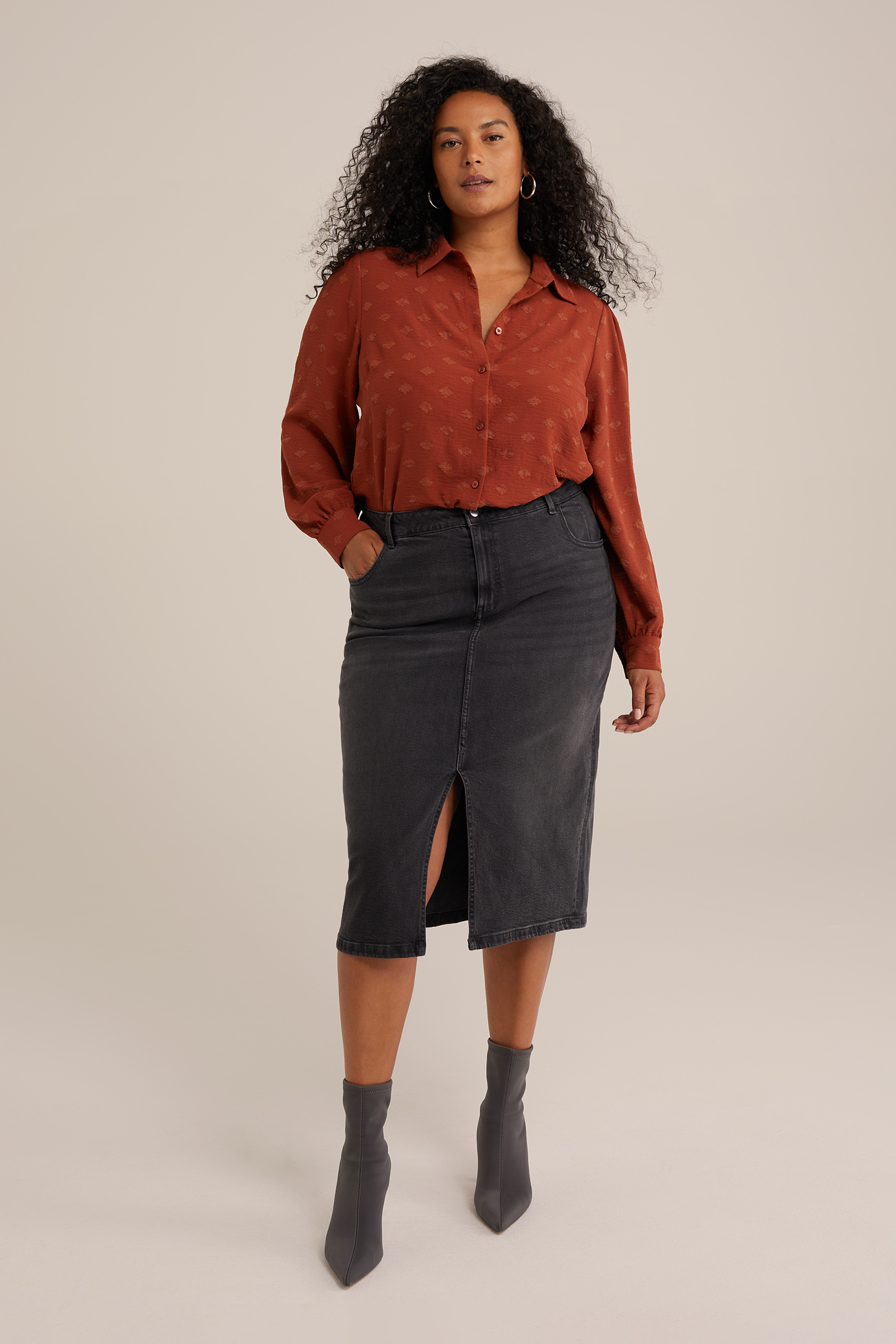 high rise denim rok - Curve Blue Ridge Donkergrijs