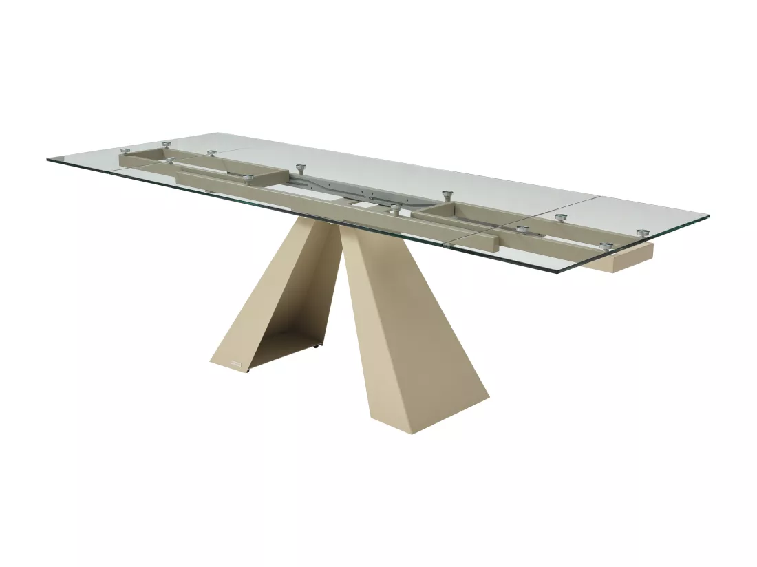 Table à manger extensible 6 à 10 personnes en verre trempé et métal beige - Transparent - LOZIPA de Maison Céphy
