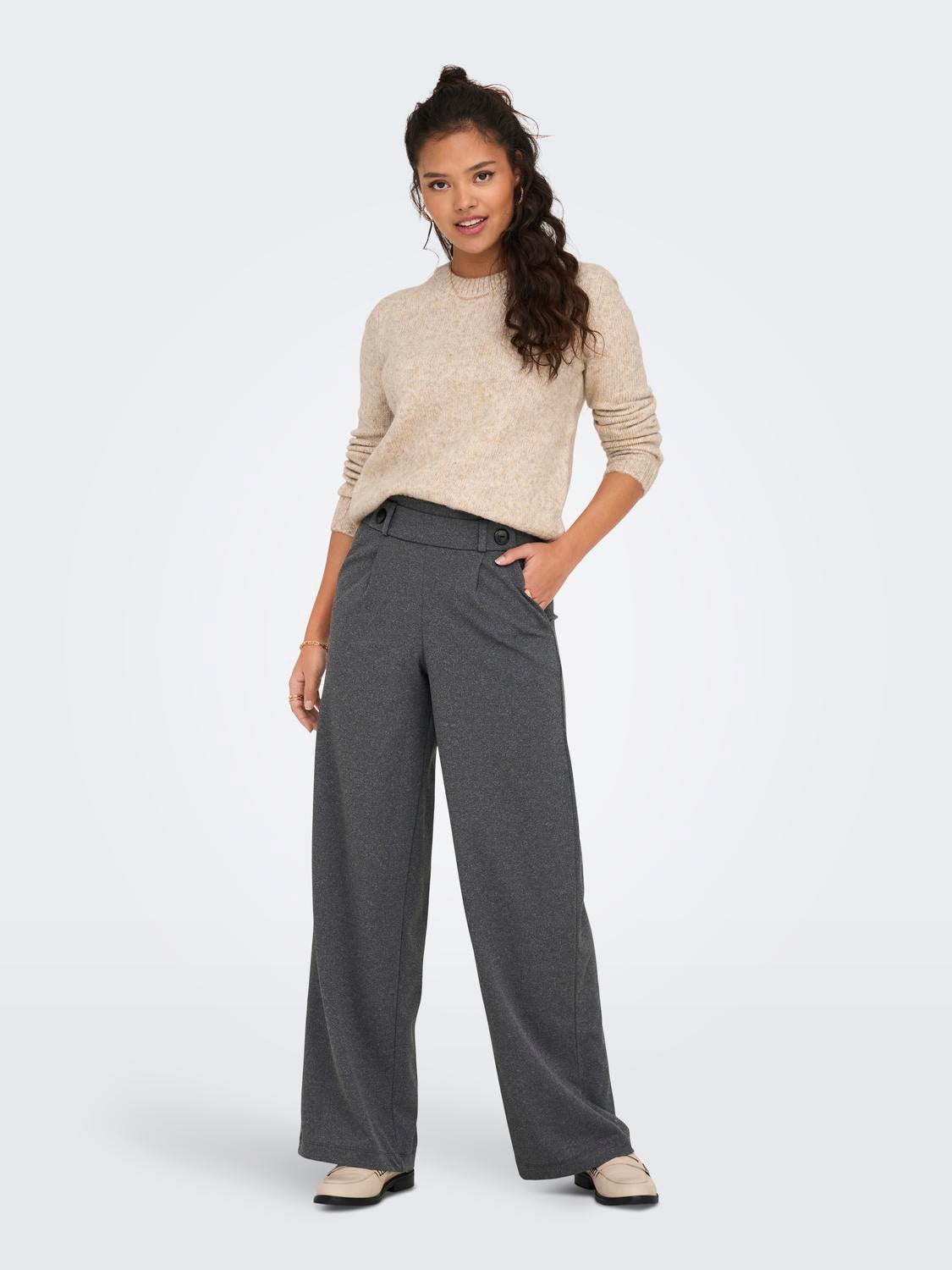 JDYGEGGO Mittlere Taille Weiter Beinschnitt Hose mit weitem Beinschnitt Medium Grey Melange