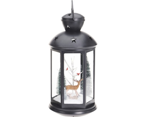 Lafiora binnenkerstlantaarn met rendier, 43 cm hoog, warm wit licht.