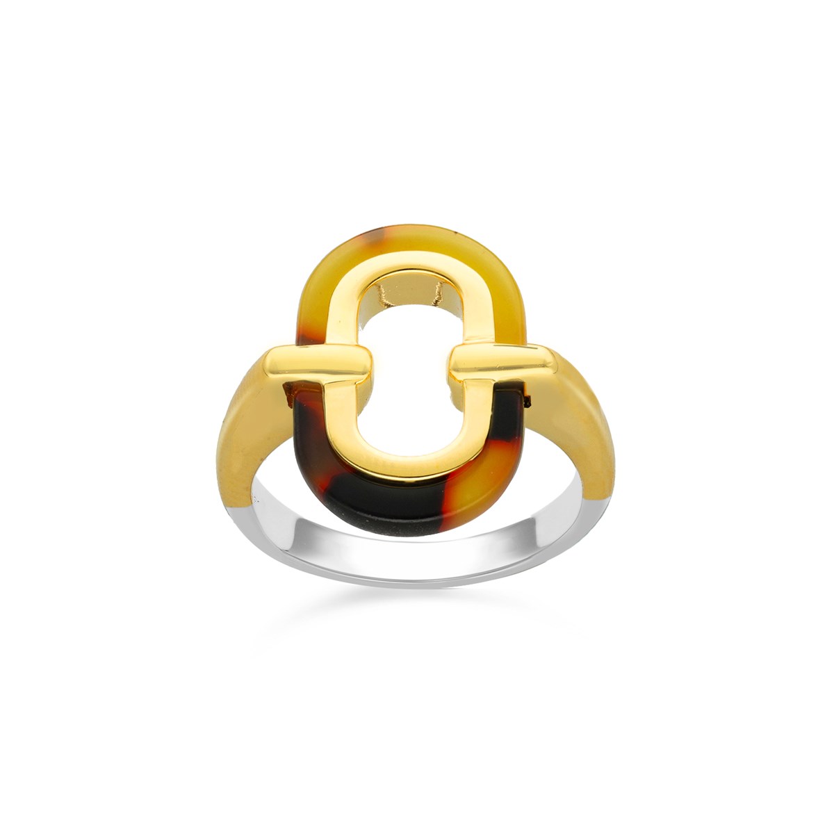 Bague En Argent Rectangle Doré Acétate Marron Muriel