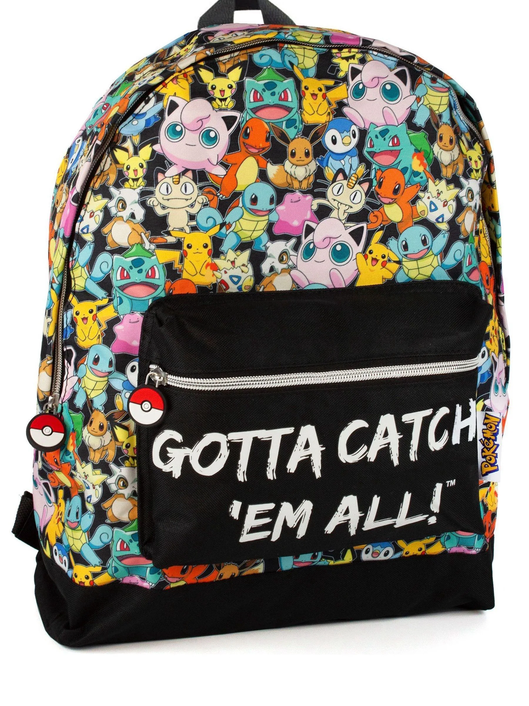 Vanilla Underground unisekskinderrugzak met meerkleurige Pokemon-figuurtjes- en Gotta Catch Em All-print