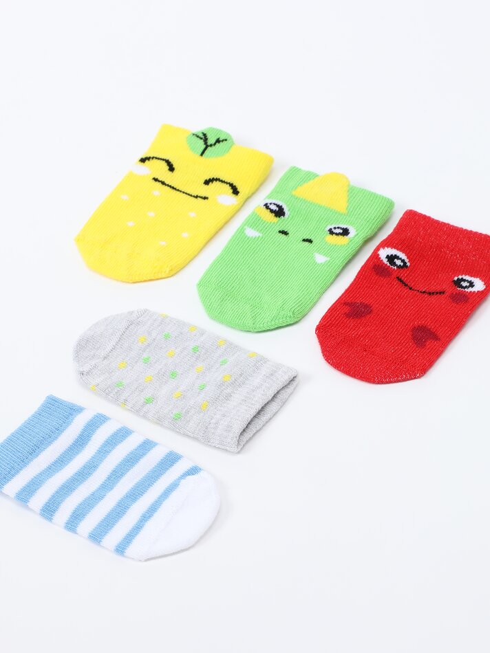 Pacote com 5 pares de meias estampadas em relevo - Cores variadas