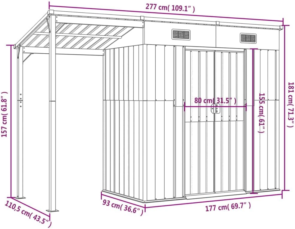vidaXL Gartenhaus, Geräteschuppen mit Schleppdach Schrägdach, Gerätehaus für Gartengeräte Werkzeuge, Garten Metall Schuppen, Anthrazit Stahl