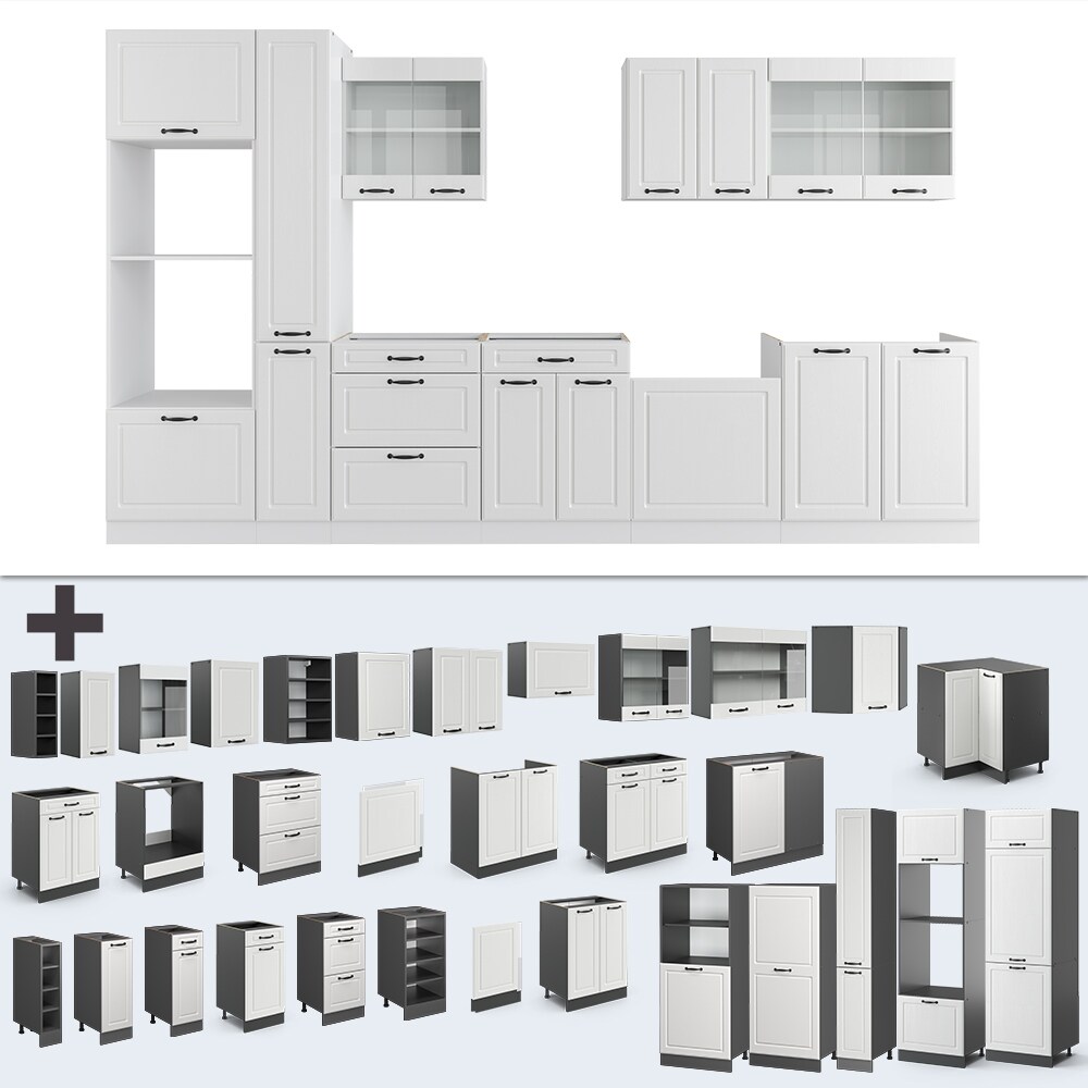 Vicco Küchenzeile Küchenblock Einbauküche R-Line 350 cm Landhaus Weiß Küche