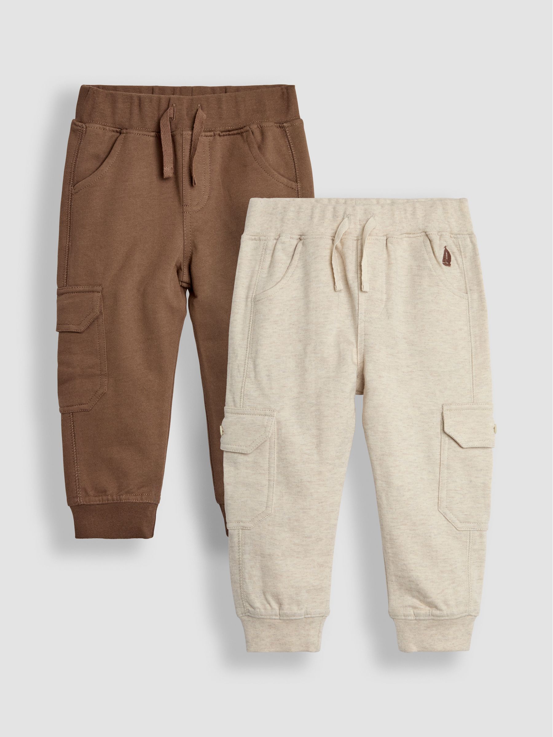 Lichtbruin & naturelkleurig gemêleerd - JoJo Maman Bébé Cargo 100% Cotton Joggers 2 Pack