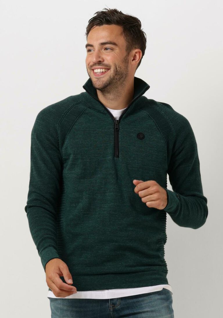 CAST IRON groene cast iron trui half zip collar cotton heather plated half zip