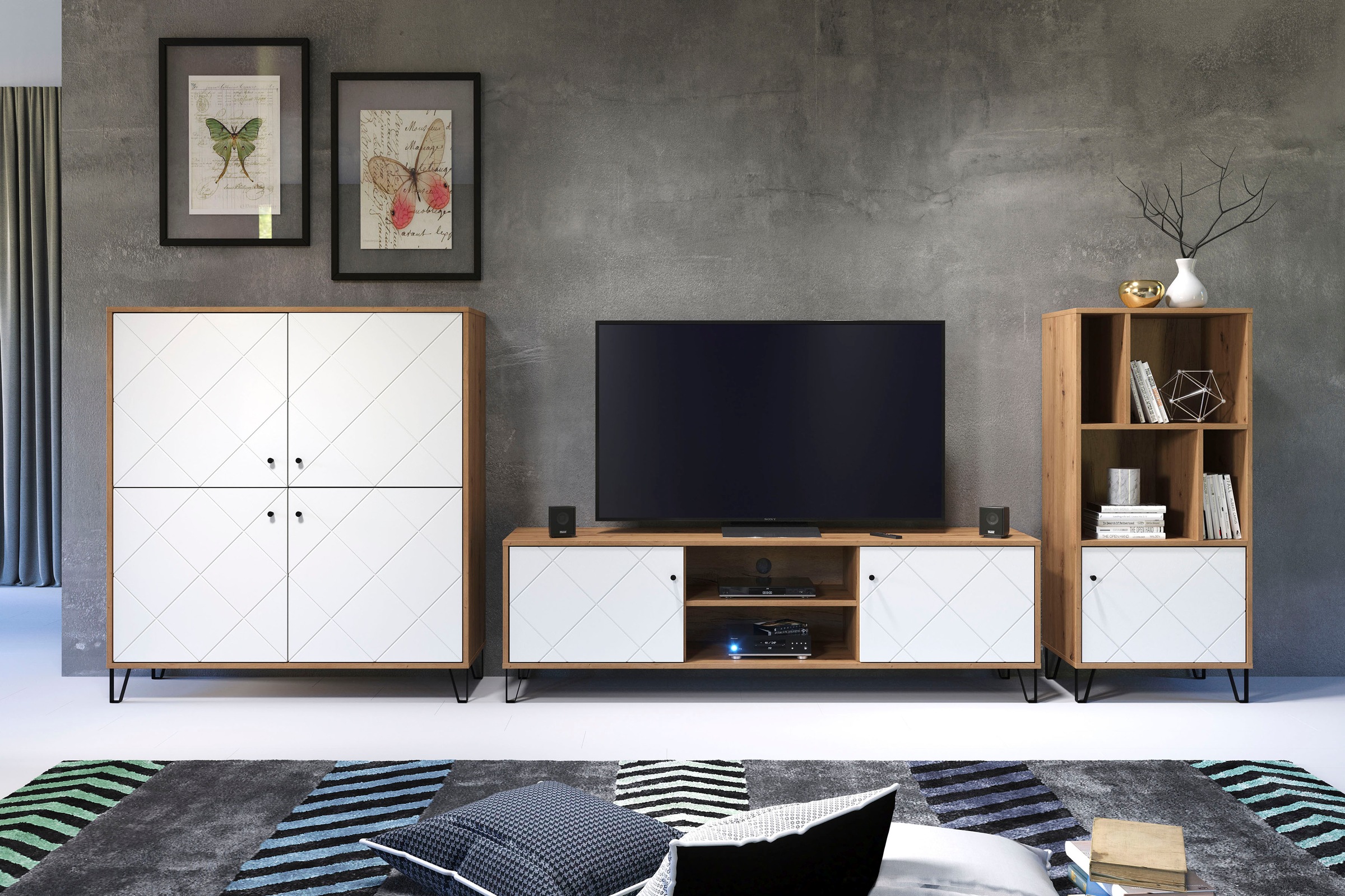 PLACES OF STYLE Highboard »Tarragona« Highboard mit 4 Türen & Soft-Close - (B/T/H) 123/40/136 cm