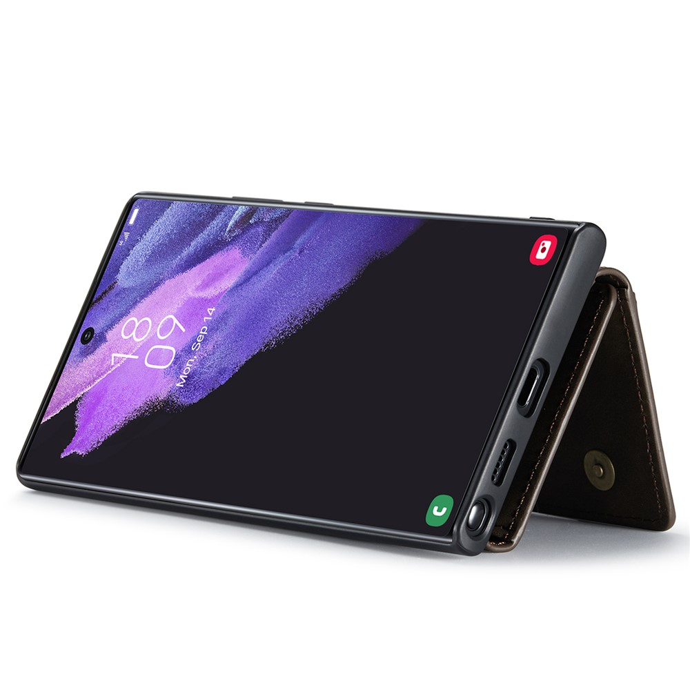 2in1 Samsung Galaxy S24 Ultra Leder Hülle Wallet   Magnetisches Kreditkartenfach - Dunkelbraun