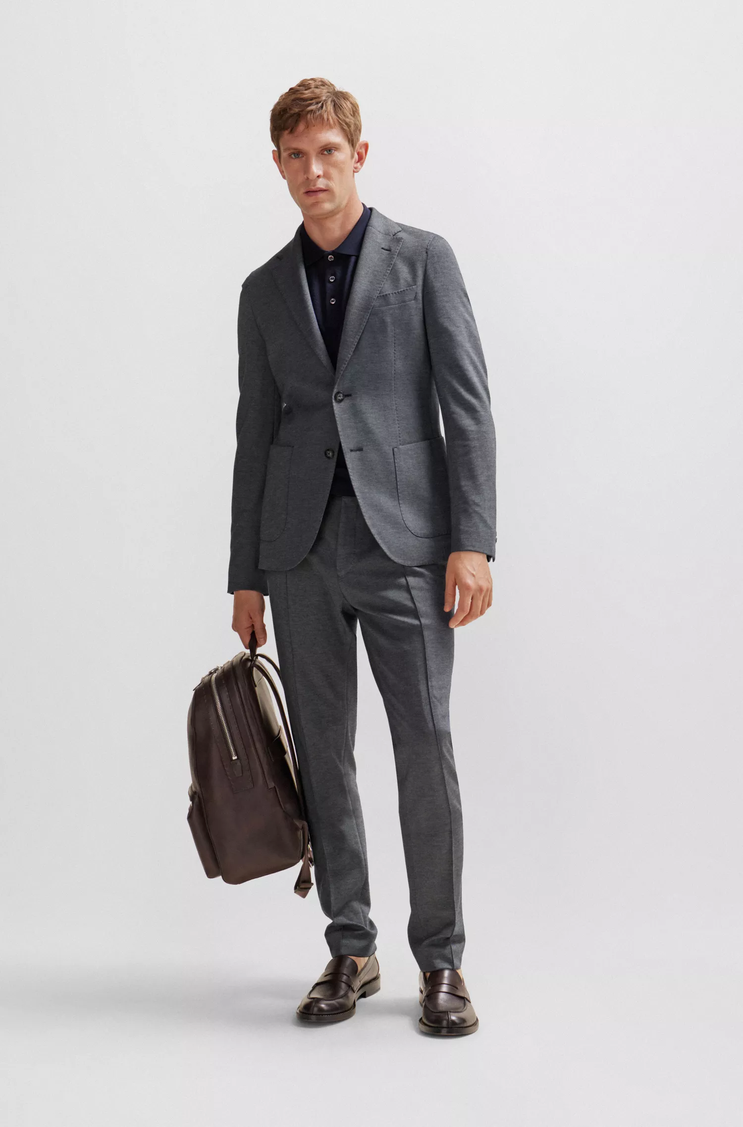 Jaqueta BOSS cor camelo, corte slim, em algodão, cashmere e seda.