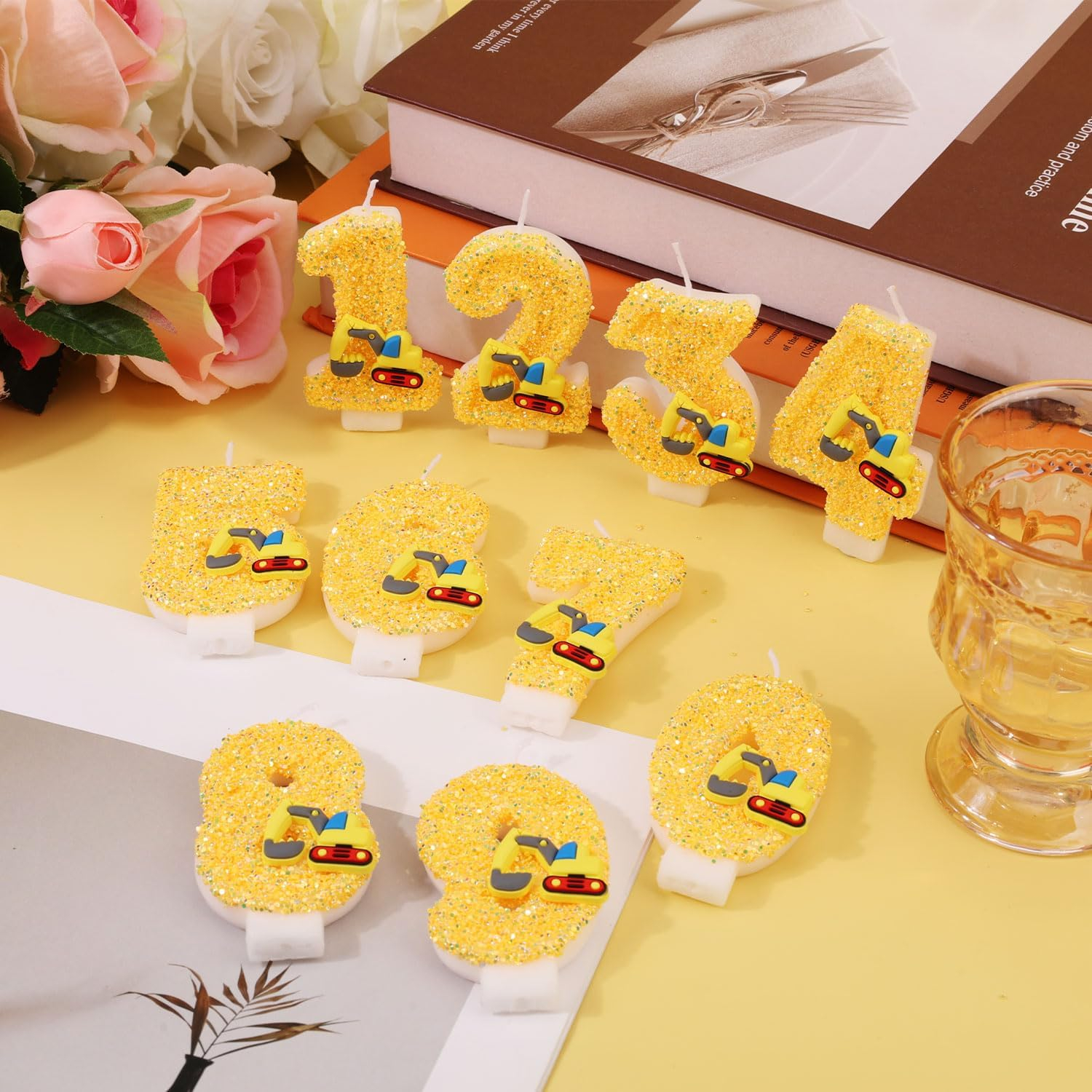 Zahlen Geburtstags Kerze Bagger Kuchenstecker Happy Birthday Deko für Torten / Kuchen - Zahl 6 / Gelb