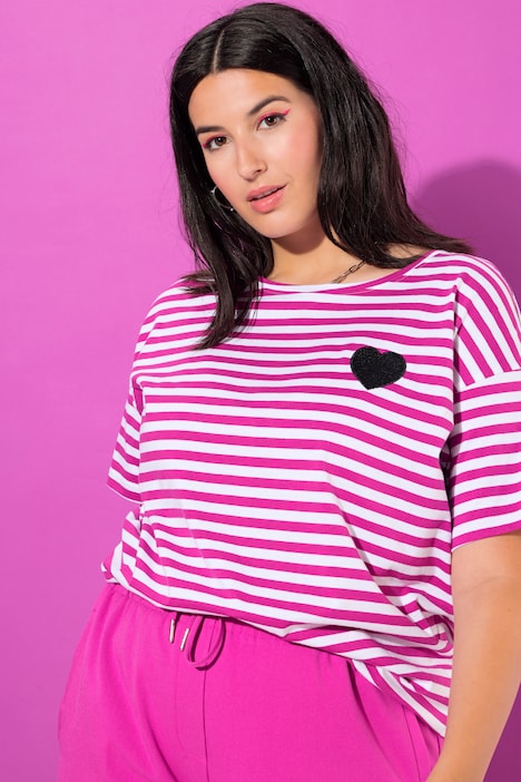 Ringelshirt, oversized, Halbarm, Herz Patch