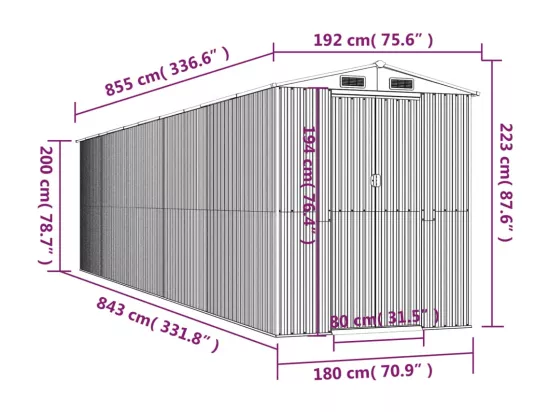 Abri de jardin Vert 192x855x223 cm Acier galvanisé