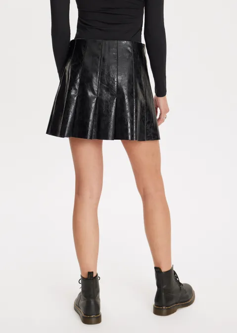 Plooirok met leren look zwart (ZWART)