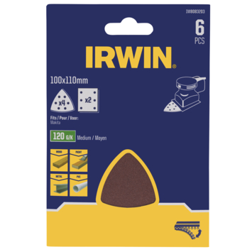 Irwin schuurvel voor Makita Tristar, zelfklevend K120, 6 stuks