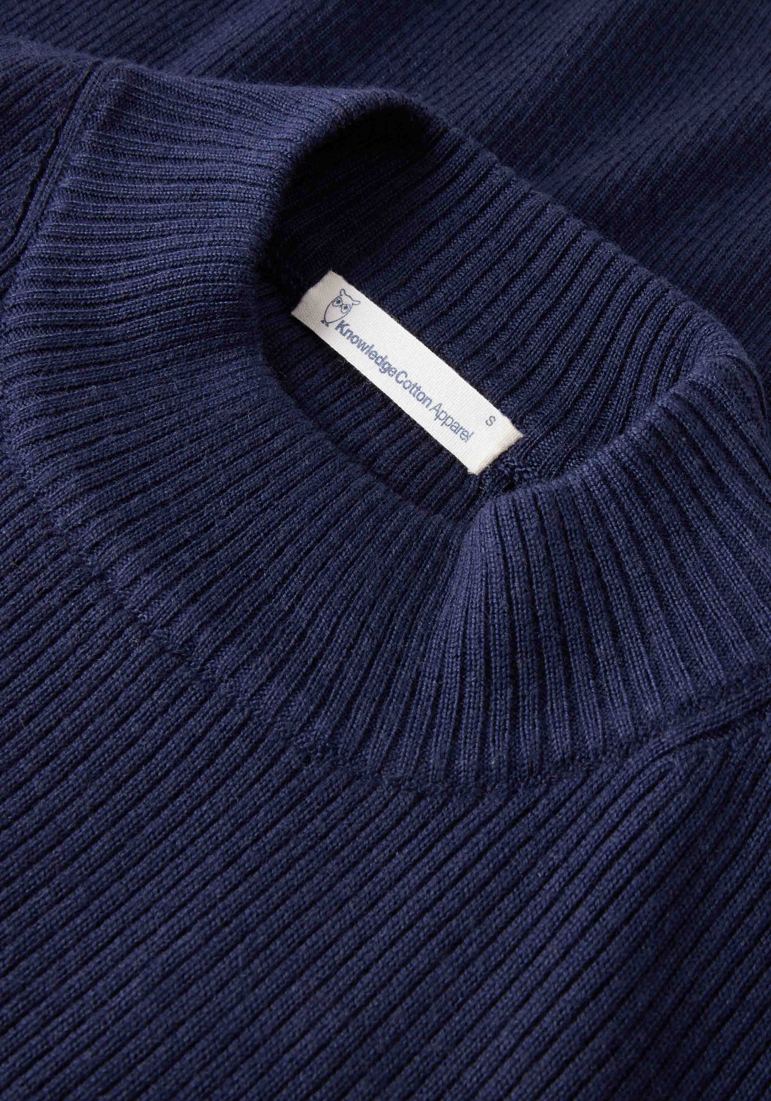 Knowledge Cotton Apparel Strickpullover Merino Rib Knit Total Eclipse