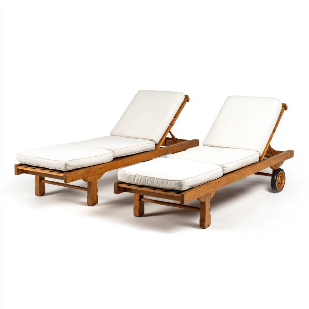 Gartenliege Holz mit Polster – 200x65x35 cm – Weiß – Verstellbar