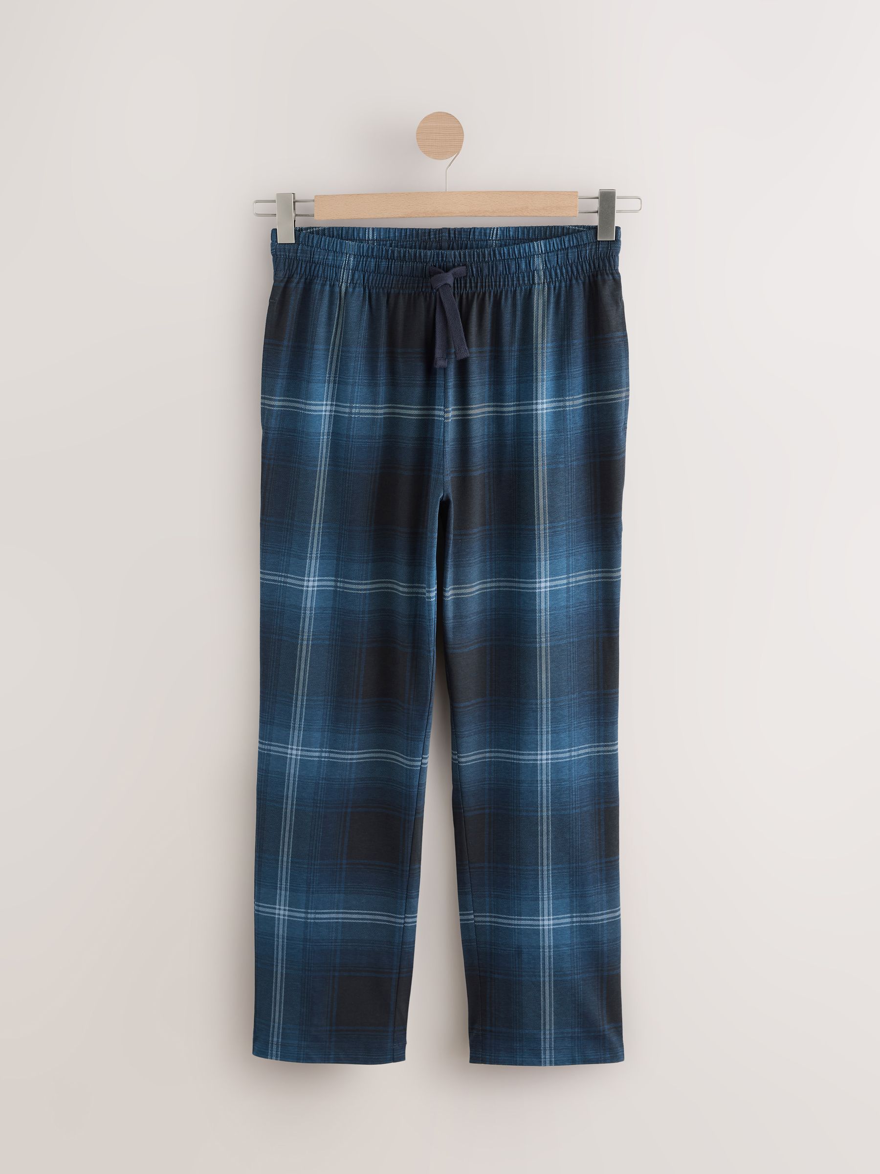 Marineblauw geruit - Jersey pyjama met korte mouwen