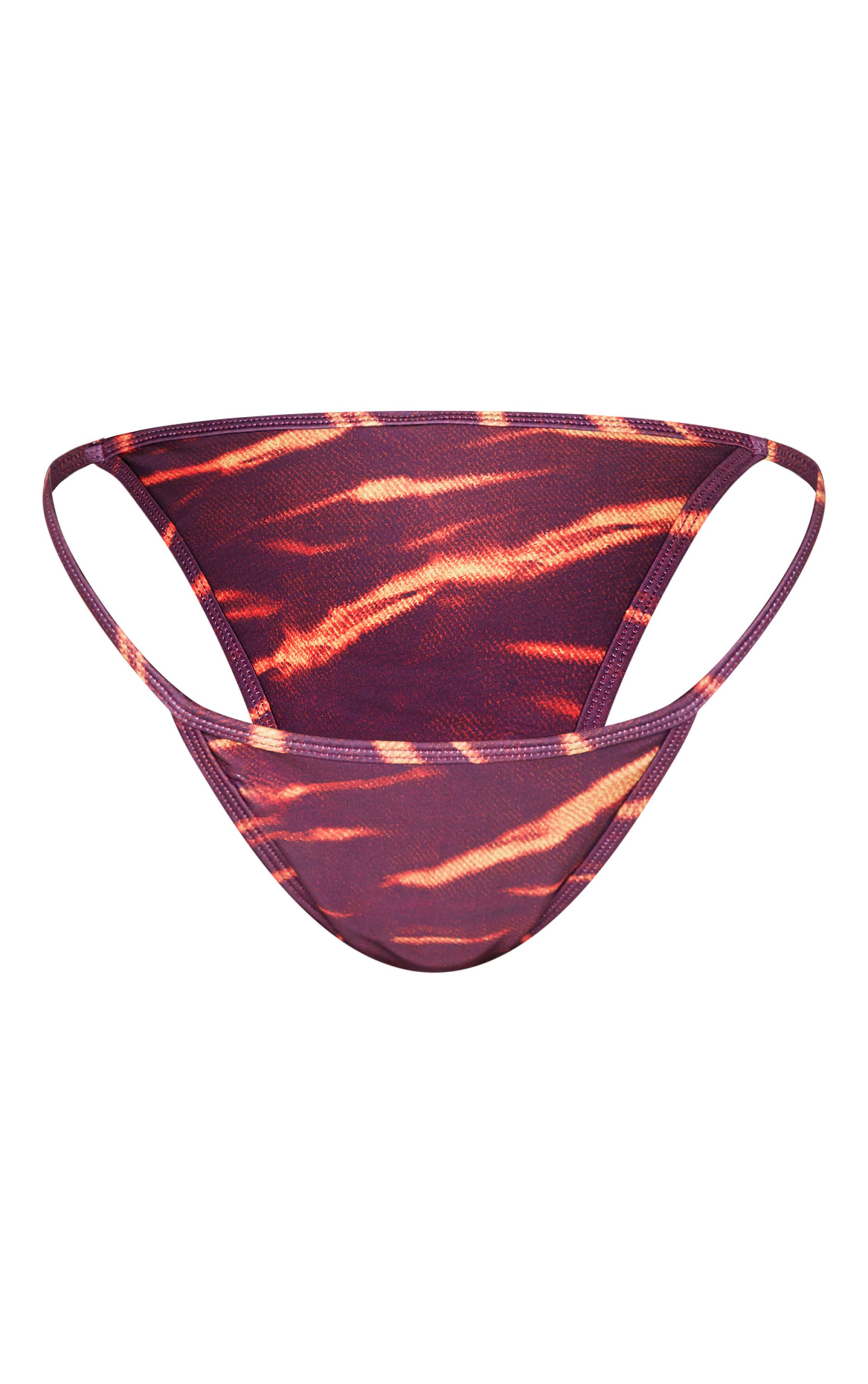 Rouge Bordeaux Bas De Bikini Échancré À Imprimé Abstrait