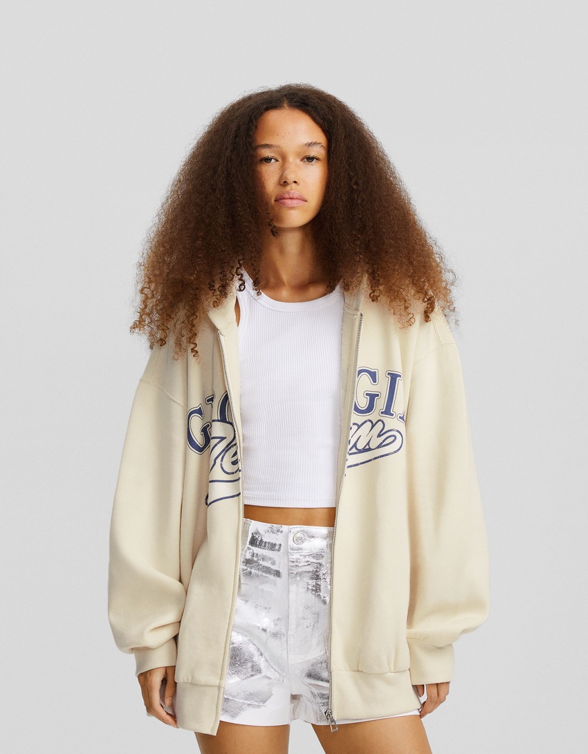 Moletom oversized com zíper e estampa