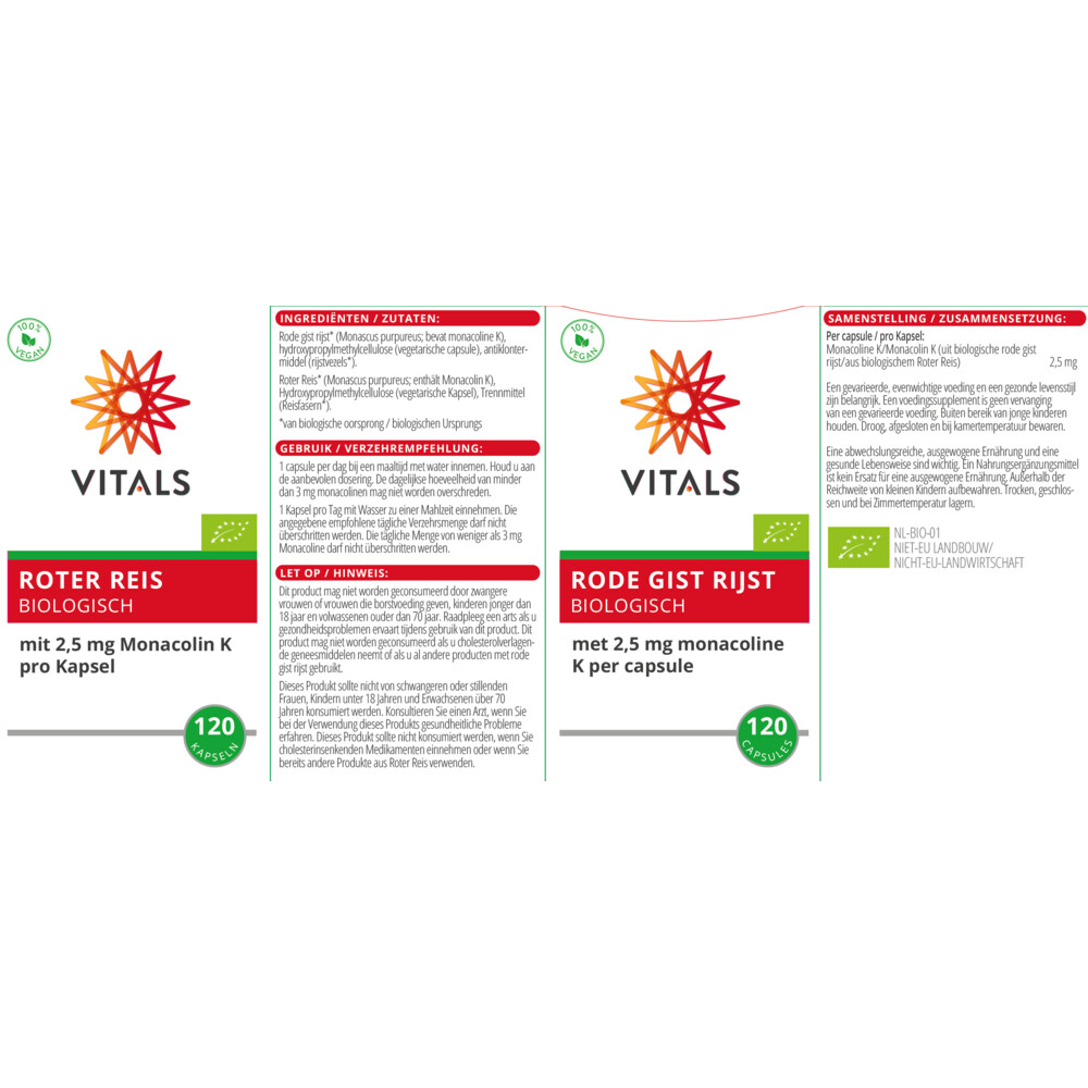 Vitals Rode Gist Rijst Bio 120 capsules