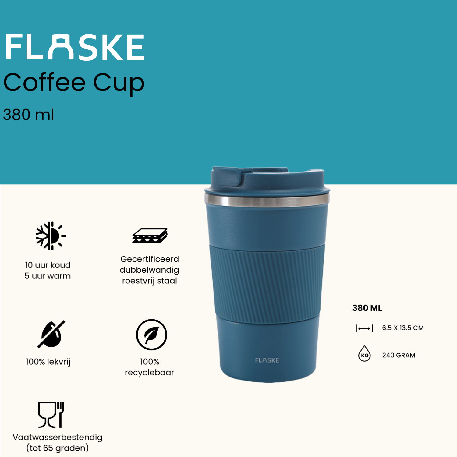 FLASKE 380 ml RVS Koffiebeker to Go - Water