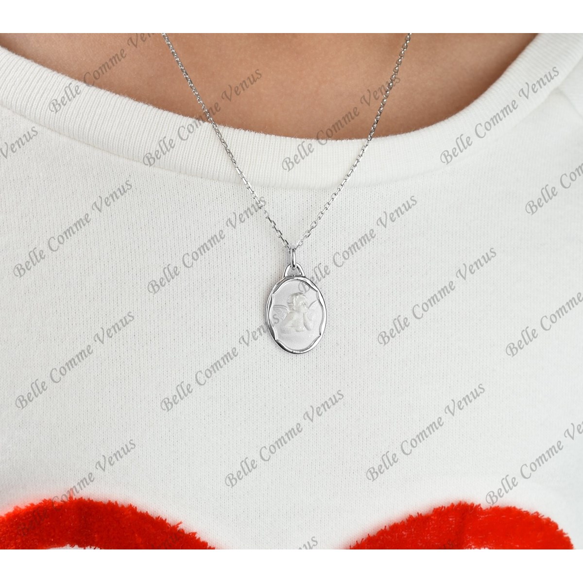 Collier médaille ange baptême Argent 925 Rhodié