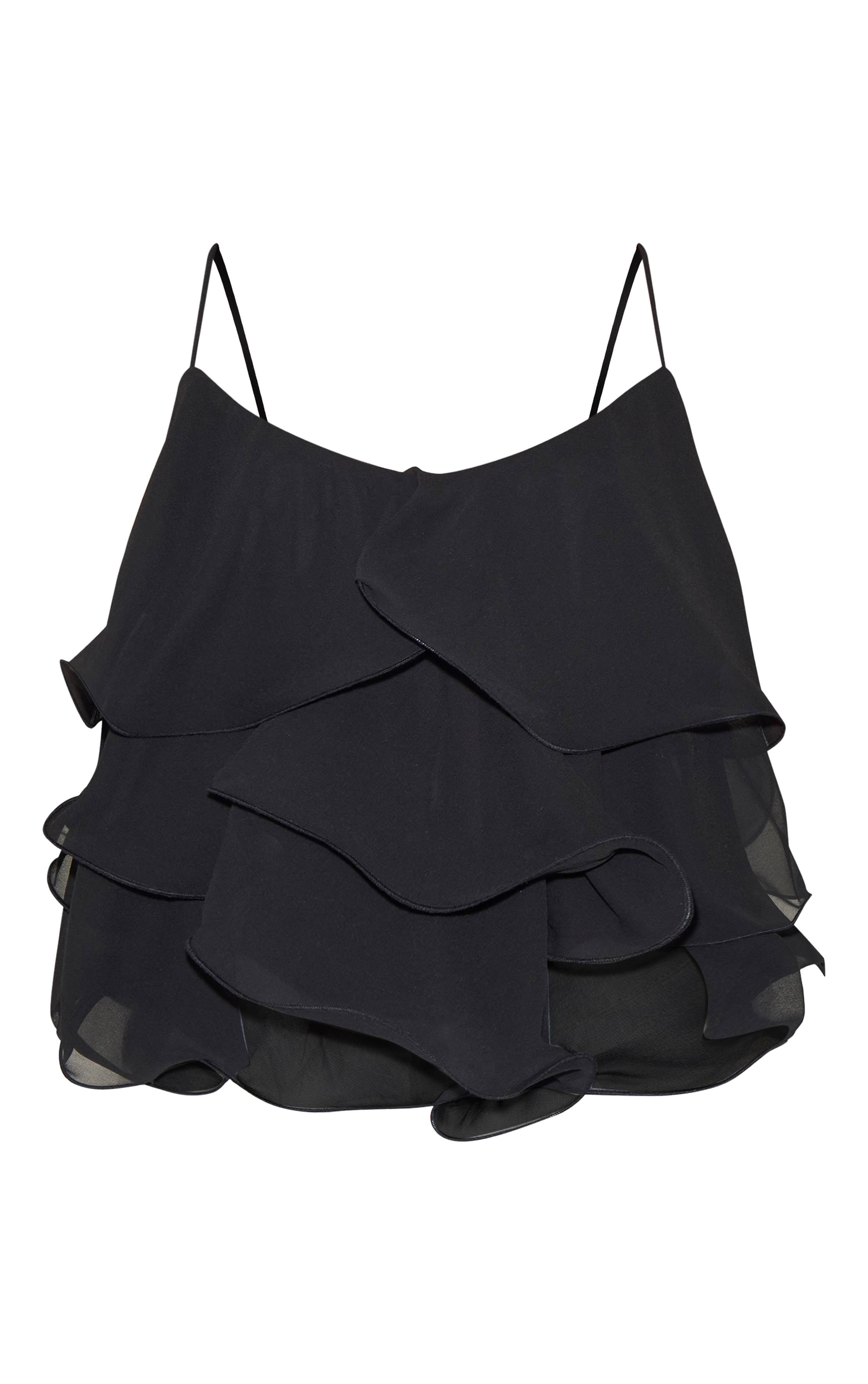 Noir Top Bouffant En Mousseline À Volants Superposés