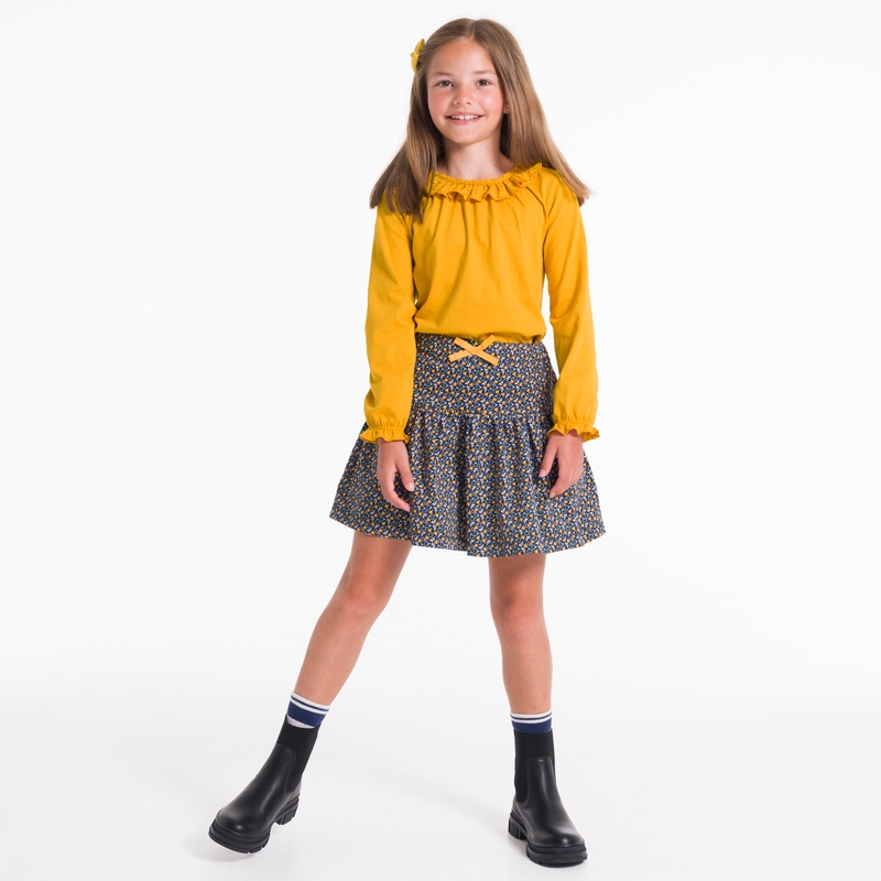 T-shirt à col collerette jaune safran Fille