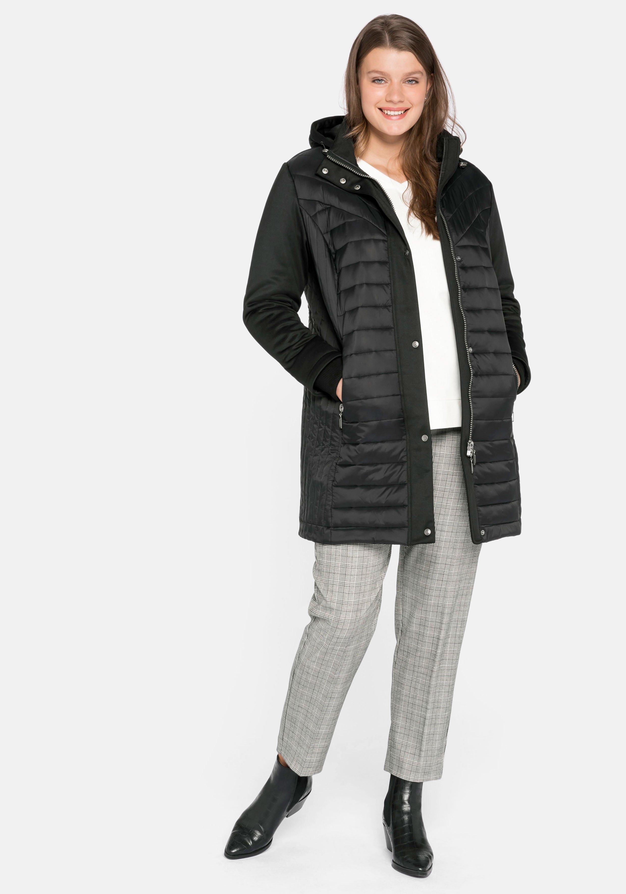 Steppjacke im Materialmix, mit Kapuze
