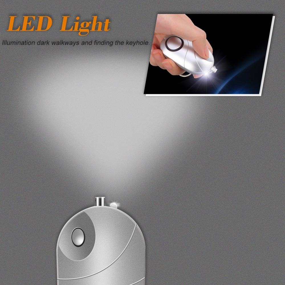 Mobiler Taschen Alarm (135db) Personen Alarmanlage Alarmsirene mit LED und Schlüssel Anhänger - Silber
