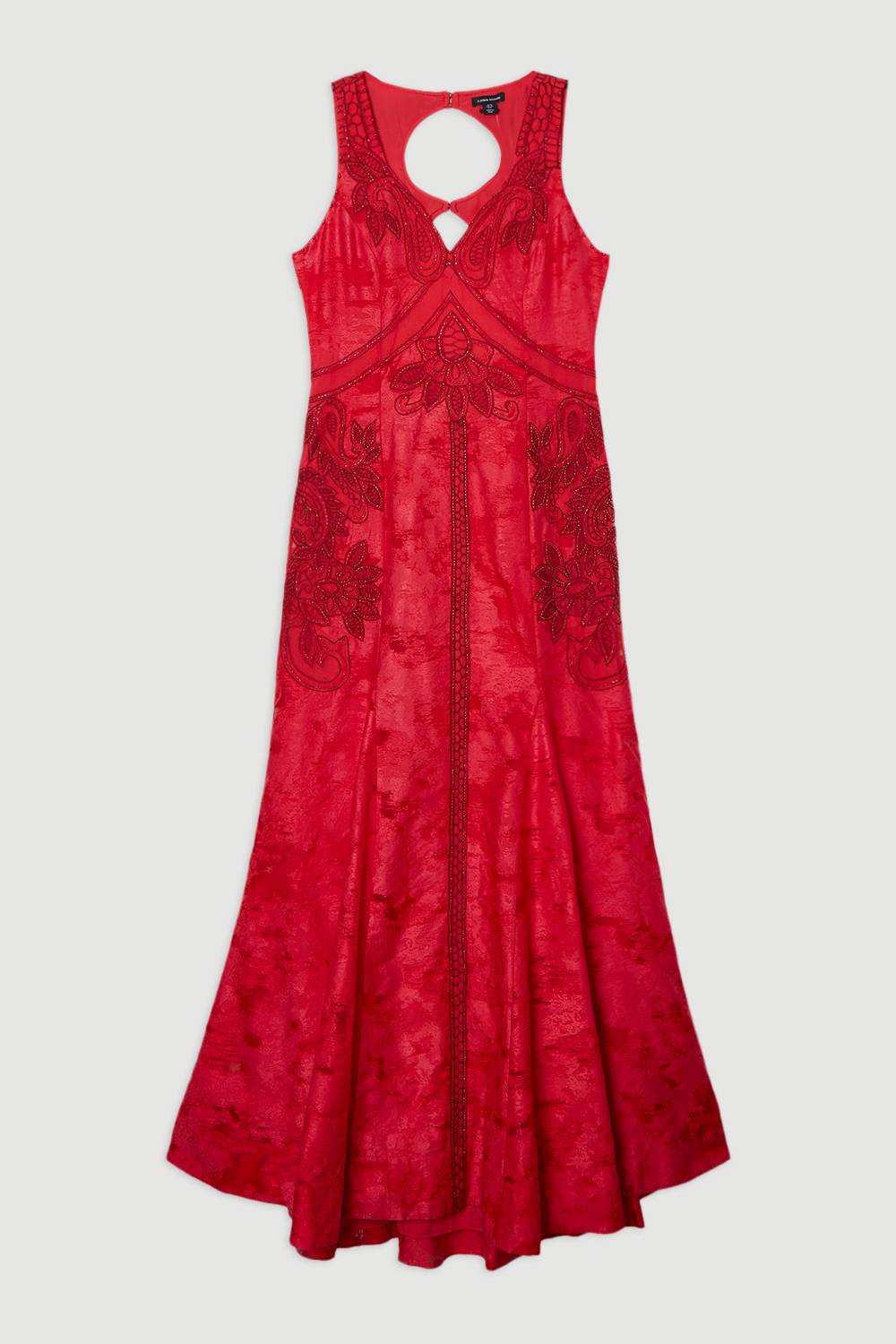 KarenMillen Robe maxi tissée à décolleté en V profond, ornée de motifs tropicaux Burnout
