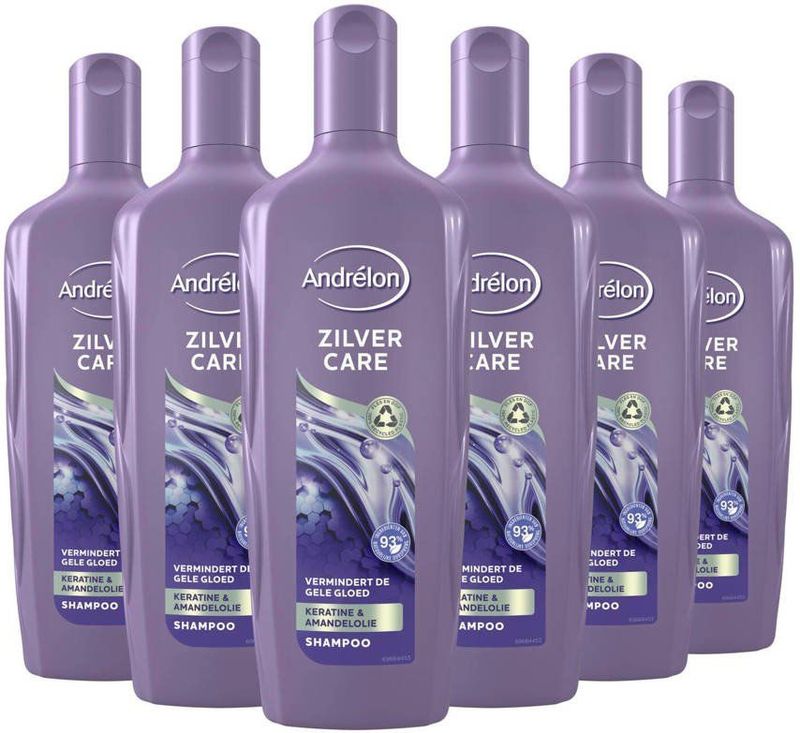 Andrélon Shampoo - Zilver Care - verrijkt met keratine en amandelolie - 6 x 300 ml