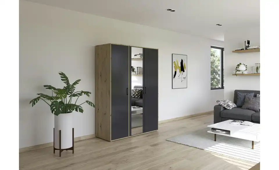 Drehtürenschrank Absetzung: Eiche Artisan 140 cm 3 Stück