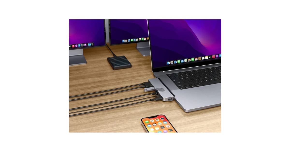 HyperHyperDrive DUO PRO 7-in-2 USB-C Hub dockingstation  (Grijs)