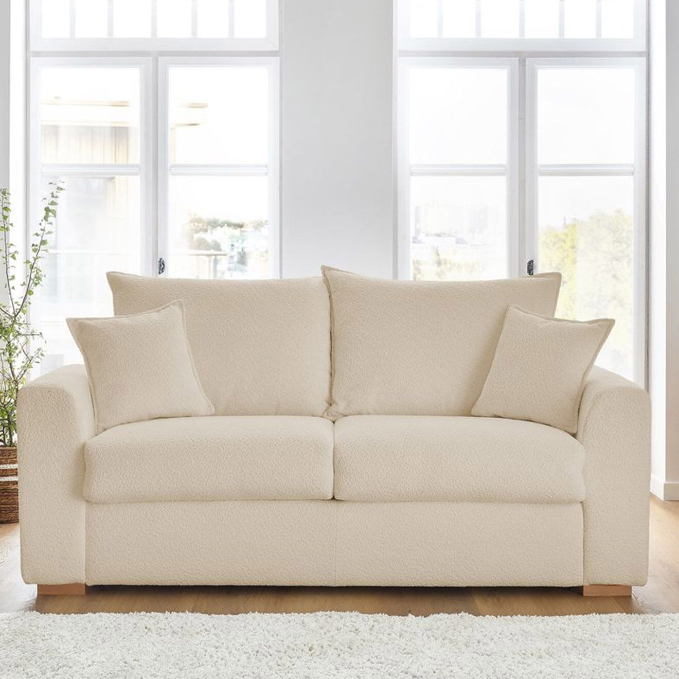 Bobochic Canapé convertible express augustin bouclette beige  - 205x96x97 cm